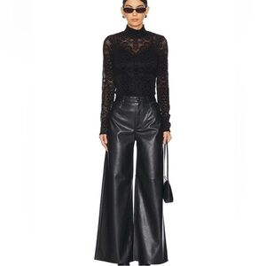 🆕*NWT H&M Premium Faux/Vegan HOST PICK💥 WideLeg Black Leather Pants Size 18Reg